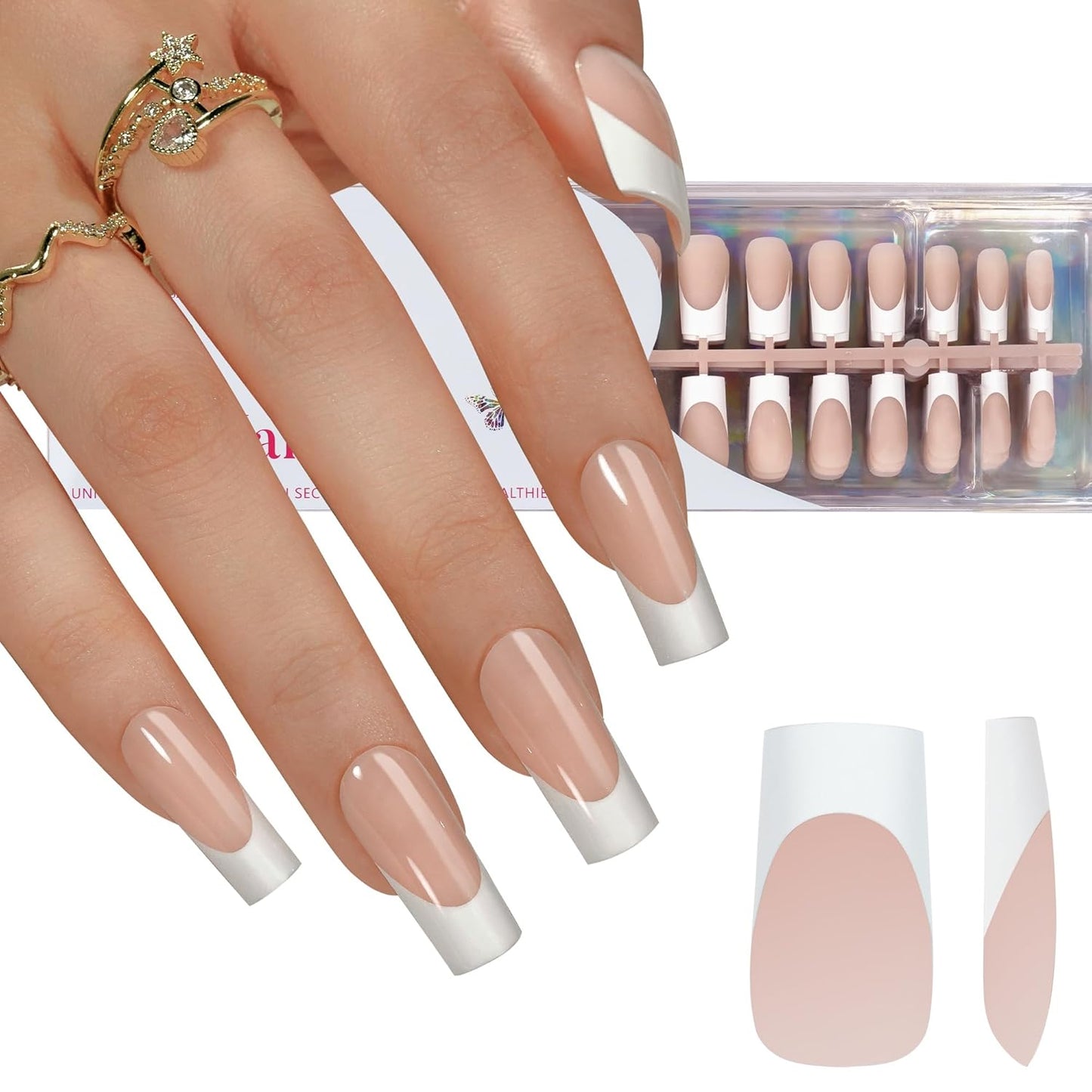 French Gel Nail Tips - Jofay Fashion French Tip Press on Nails 10-Piece Set 320Pcs, 3 in 1 Nude long Square Nail Tips, No Need to File Acrylic Fake Nails for Nail Art DIY & Nail Extension, 16 Sizes-BrightBean Baby