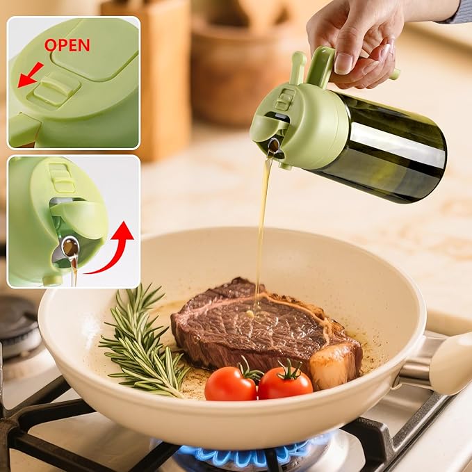 Olive Oil Dispenser and Oil Sprayer – 16oz/470ml Glass Light-Proof Oil Pourer for Kitchen, Air Fryer, Cooking, Salad, and BBQ