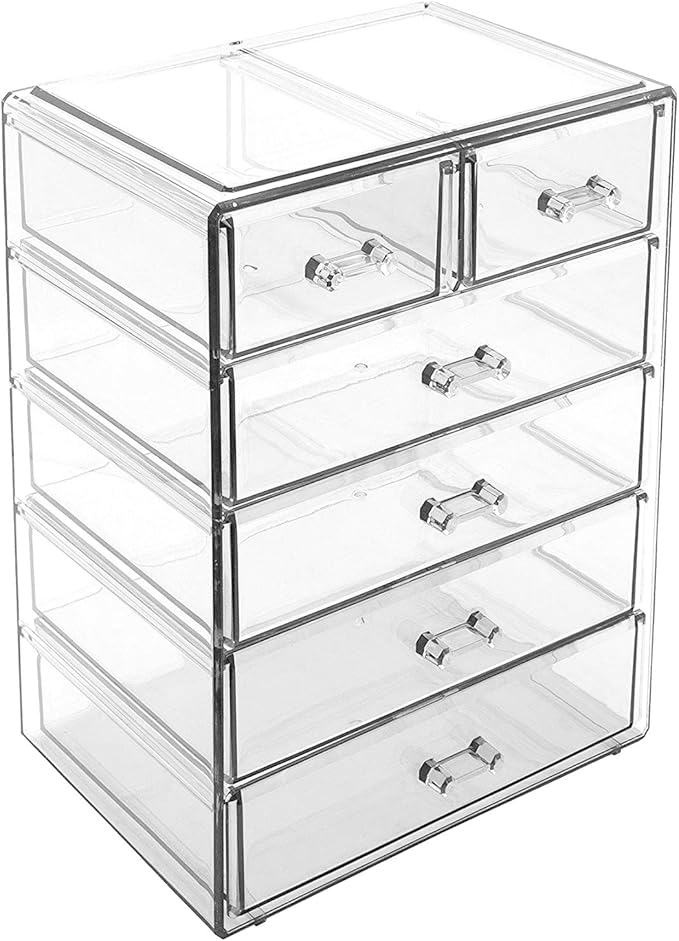 Sorbus Acrylic Makeup Organizer - Organization and Storage Case for Cosmetics Make Up & Jewelry - Big Clear Makeup Organizer for Vanity, Bathroom, College Dorm, Closet, Desk (4 Large, 2 Small Drawers)-BrightBean Baby