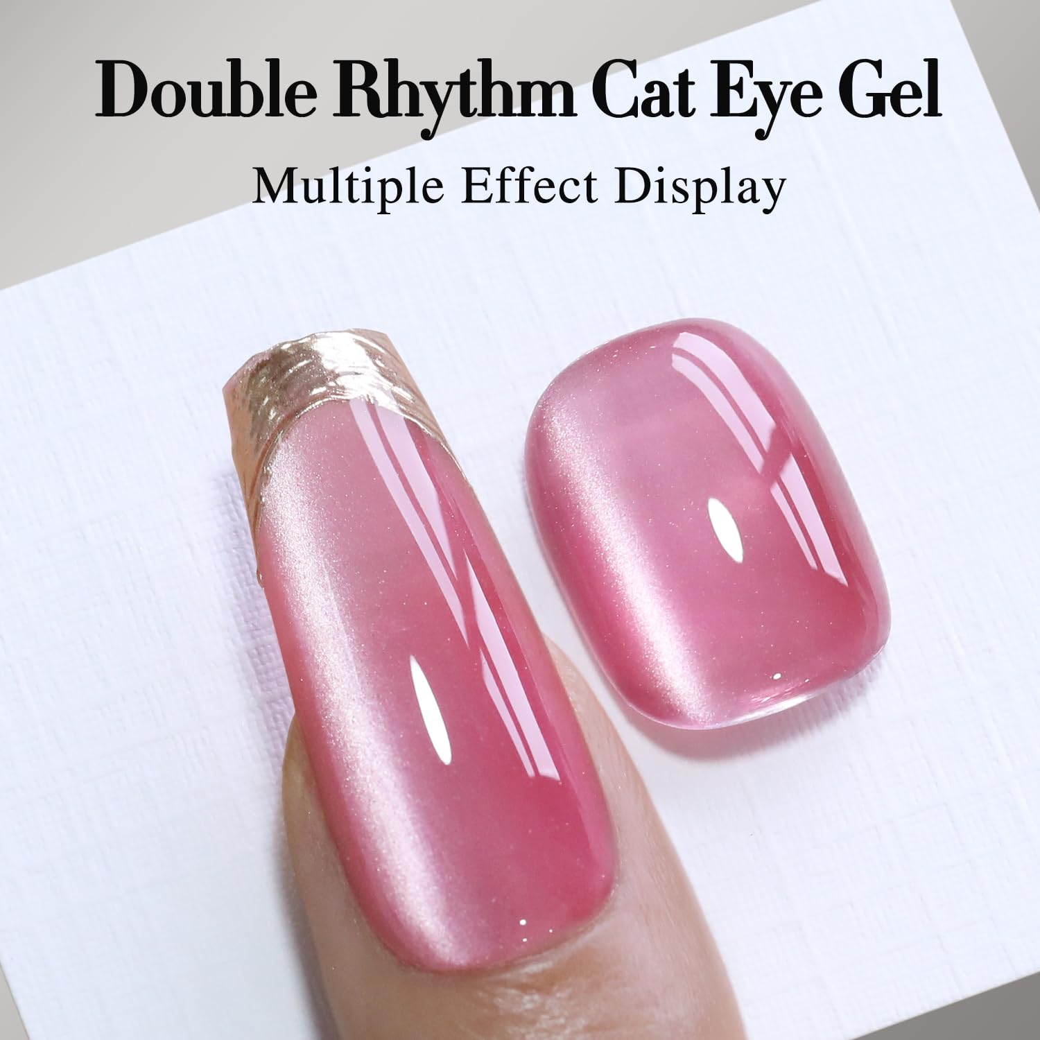 Double Rhythm Jelly Glass Cat Eye Gel Polish with Magnet 15ML Holographic Glitter Shimmer Translucent Sheer Color Magnetic Nail Polish Salon DIY at Home (Jelly Pink-MC1105)-BrightBean Baby