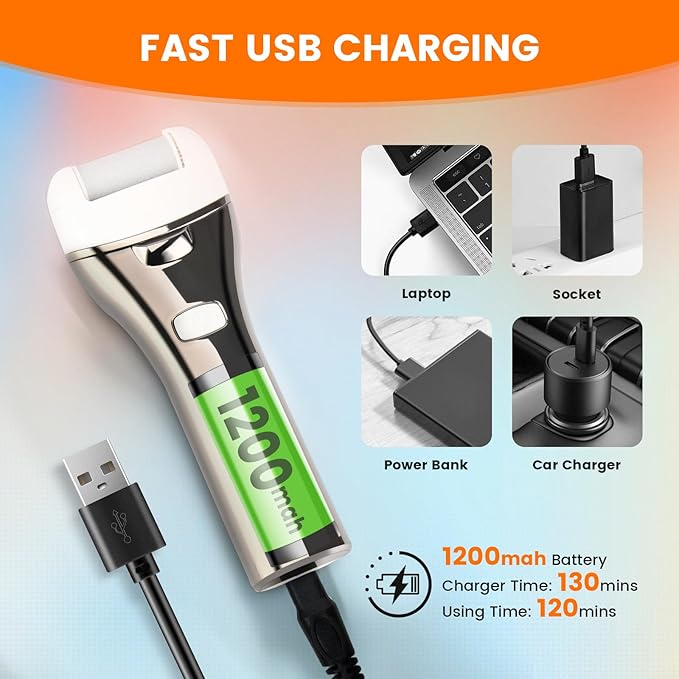 Electric Foot Callus Remover, Rechargeable Portable Electronic Foot File Pedicure Kits, 3 Roller Heads, 3 Speed, Battery Display for Remove Cracked Heels Calluses and Dead Skin-BrightBean Baby