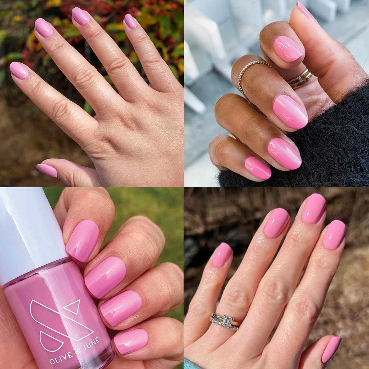 Olive & June Long Lasting Nail Polish | Plump, Gel-Like Finish No Lamp Needed | Lasts up to 10 days | Salon-Quality Color at Home | 15-Free, Vegan Cruelty-Free Chip-Resistant Shine | JM Pinky Lavender-BrightBean Baby
