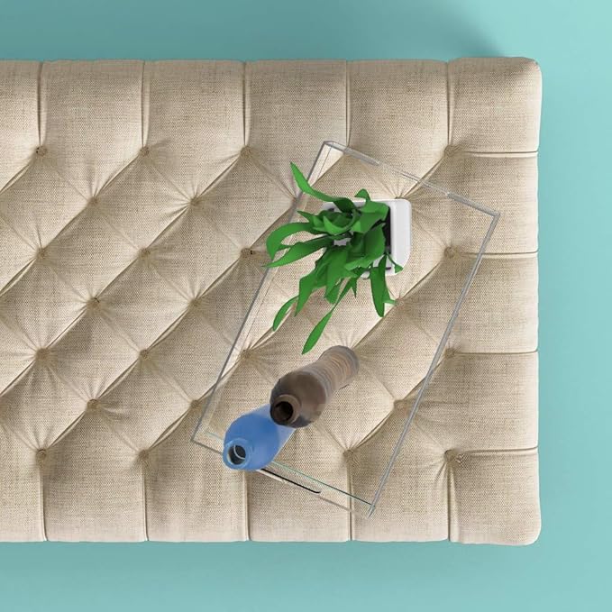 Clear Acrylic Serving Tray for Vanity, Bathroom, Ottoman, Desk and Décor with Handles (Rectangle, Large)