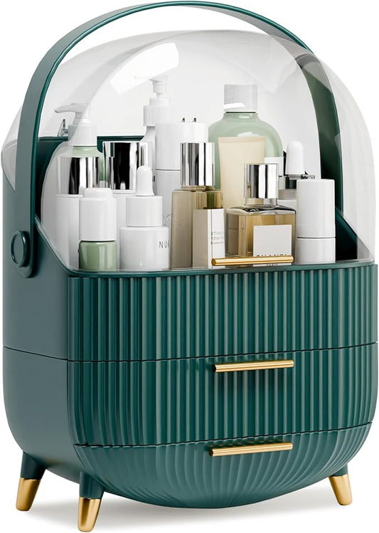 Makeup Organizers and Storage Make up Organizer for Vanity Cosmetics Skincare With Lid and Drawers Display Cases for Countertop Bathroom Women Teenager Girl Gifts(Dark Green)-BrightBean Baby