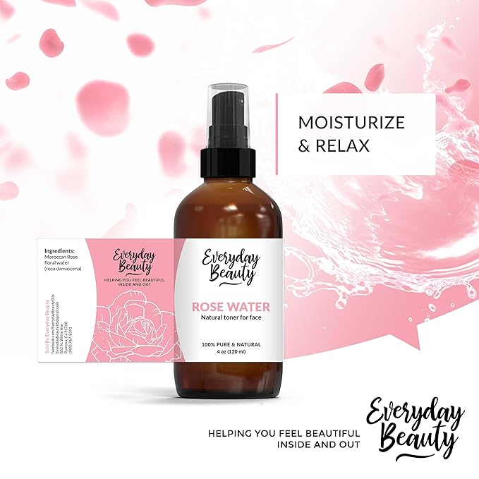 Rose Water Facial Toner - Alcohol-Free Vegan All Natural Refreshing Spray Mist for Face and Hair - Uplifts, Calming & Soothing for All Skin Types 4oz with Fine Mist Cap-BrightBean Baby