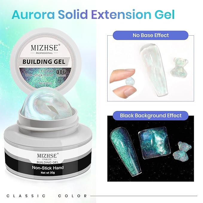 MIZHSE Mermaid Aurora Solid Builder Gel, 1oz Hard Gel for Nails 3D Non-sticky Builder Gels Polish Soak Off for Nails Salon Home DIY Manicure-BrightBean Baby