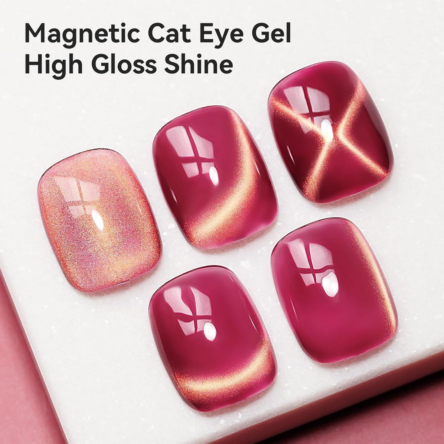 Cat Eye Gel Nail Polish Red Glass Jelly Magnetic Nail Polish Gel Shimmer Glitter Gloss Shine Holographic Wine Color Velvet For Nail Art Manicure DIY At Home 12ml-BrightBean Baby