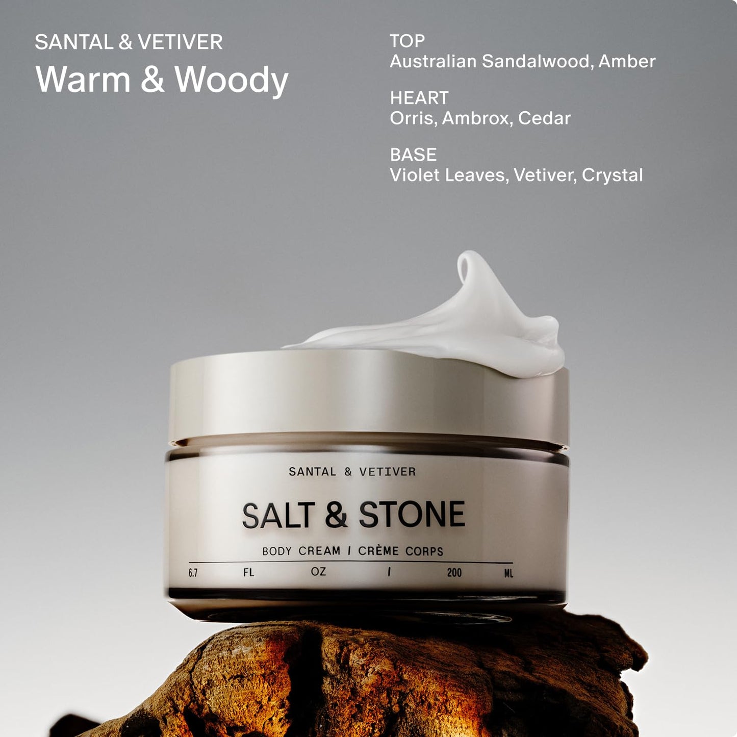 Salt & Stone Body Cream – Santal & Vetiver | Hydrating Formula with Seaweed Extracts, Spirulina & Squalane | Deep Hydration, Skin Barrier Support & Healthy Glow | for all Skin Types (6.7 fl oz)-BrightBean Baby