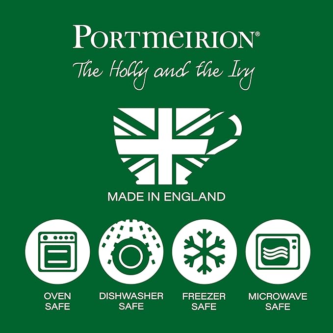 Portmeirion Holly and Ivy 8.5-Inch Pasta Bowls (Set of 4) - Holiday Earthenware for Christmas Feasts, Ideal for Serving Salad, Soups, Desserts - Microwave, Dishwasher Safe - Seasonal Tableware