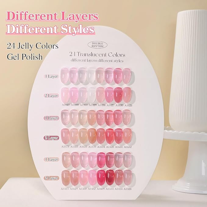 Double Rhythm 28Pcs 0.5Oz Gel Nail Polish Set Same Color Same Bottle Soak Off Gel Polish Kit Nail Art Manicure Salon DIY at Home for Women (Jelly Sheer Clear Collection-T24-8)-BrightBean Baby