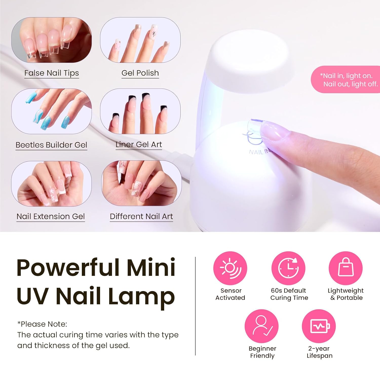 Beetles Tipex Gel Nail Kit Short Coffin Instant Apex Nail Tips, 224 Pcs 16 Sizes Pre-Building Pre-Etched False Nail Tips with Tipex Uv Nail Glue,Mini Nail Lamp-Thick Acrylic Nail Set-BrightBean Baby