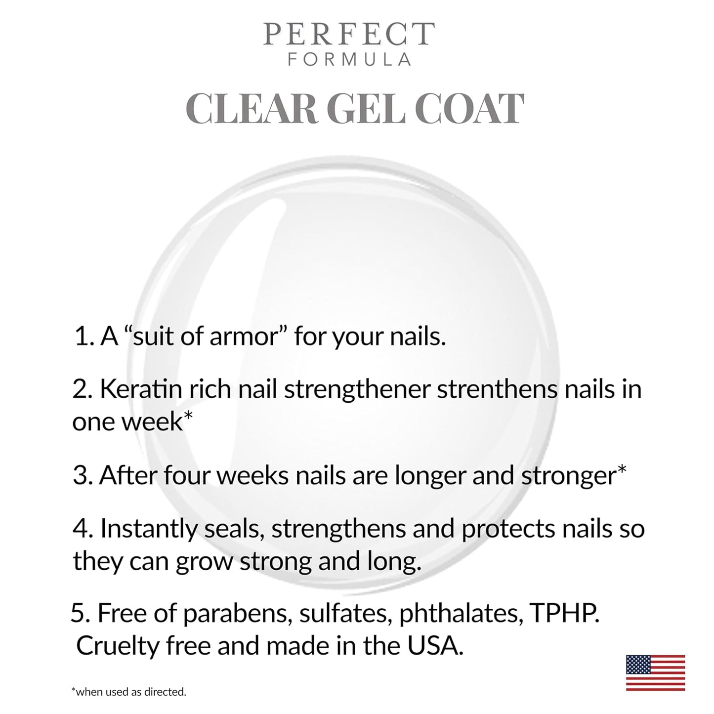 Perfect Formula Clear Gel Coat - Nail Strengthener, Keratin Treatment, Clear Nail Polish - Strengthener for Damaged Nails - Made In The USA .60 fl oz.-BrightBean Baby
