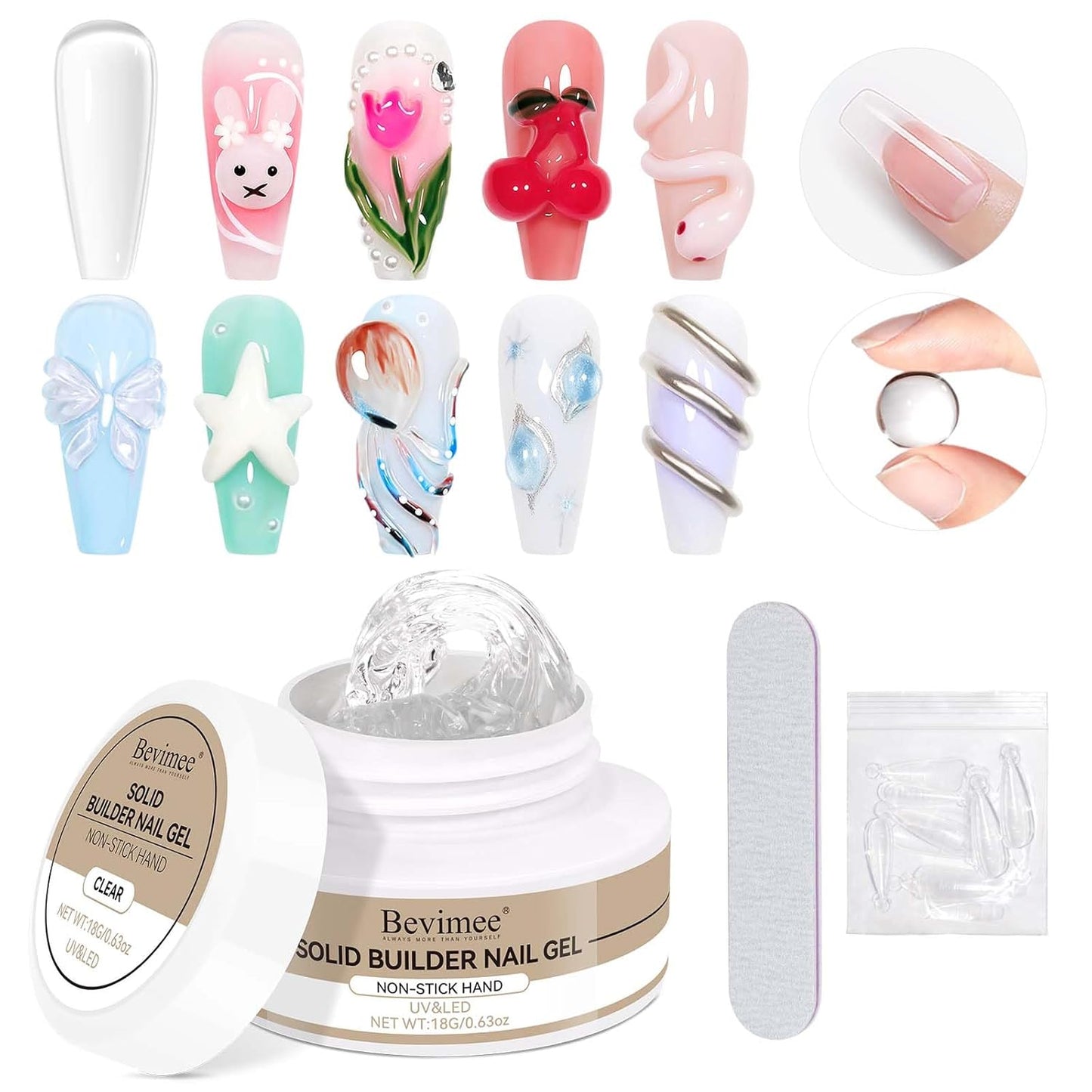 Solid Builder Gel For Nails, White 3D Nail Art Hard Gel For Nails 18g Non-Sticky Hand Molding Carving For Nail Sculpting Extension Salon DIY At Home-BrightBean Baby