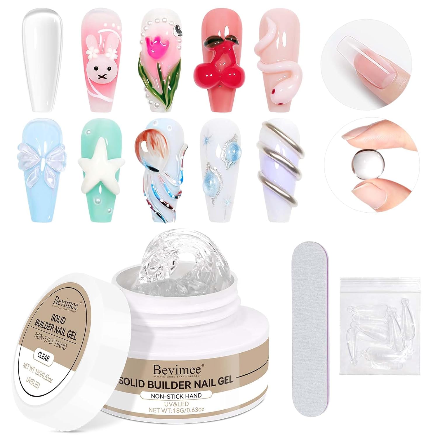 Solid Builder Gel For Nails, White 3D Nail Art Hard Gel For Nails 18g Non-Sticky Hand Molding Carving For Nail Sculpting Extension Salon DIY At Home-BrightBean Baby