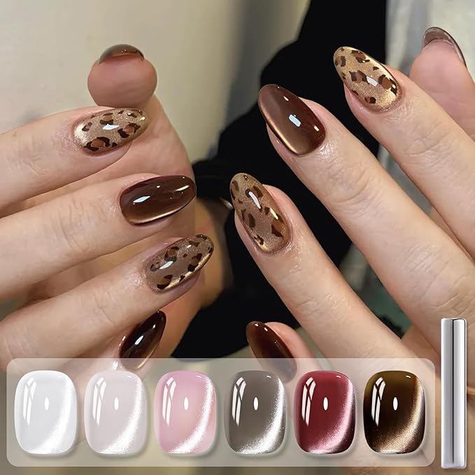 Born Pretty Cat Magnetic Eye Gel Nail Polish, 6 Colors Retro Magnetic Glitter Gel Polish Set Silver Pink Red Nail Polish Kit Soak Off LED Nail Art DIY Salon Gift-BrightBean Baby