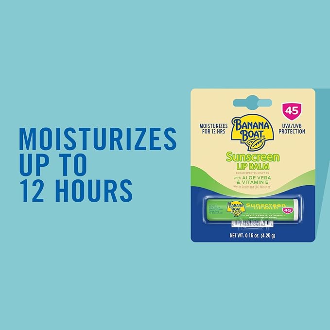 Banana Boat Sunscreen Lip Balm SPF 45 with Aloe Vera & Vitamin E, 0.15oz | Lip SPF, Aloe Vera Lip Balm with SPF, Vitamin E Lip Balm, Moisturizing Lip Balm, Lip Sunblock, Travel Sunscreen, 0.15oz-BrightBean Baby