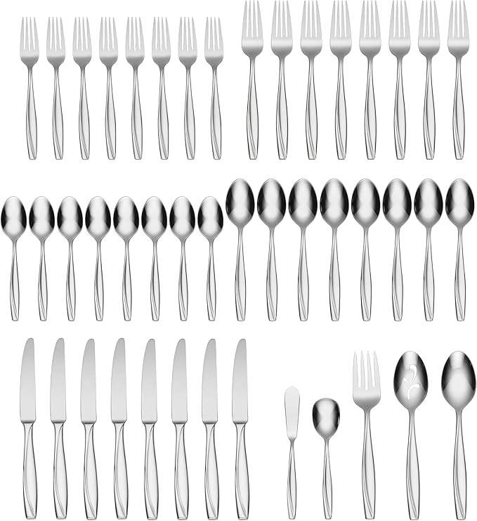 Oneida Camlynn Mirror 45 Piece Casual Flatware Set, 18/0 Stainless, Service for 8,Silver (Pack of 3)