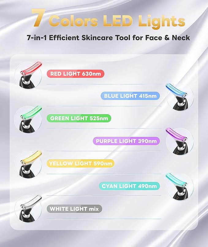 Light Based Multifunctional Facial Massager, 7 Color Portable Face Massager Tool for Skin Care, Glossy Black-BrightBean Baby