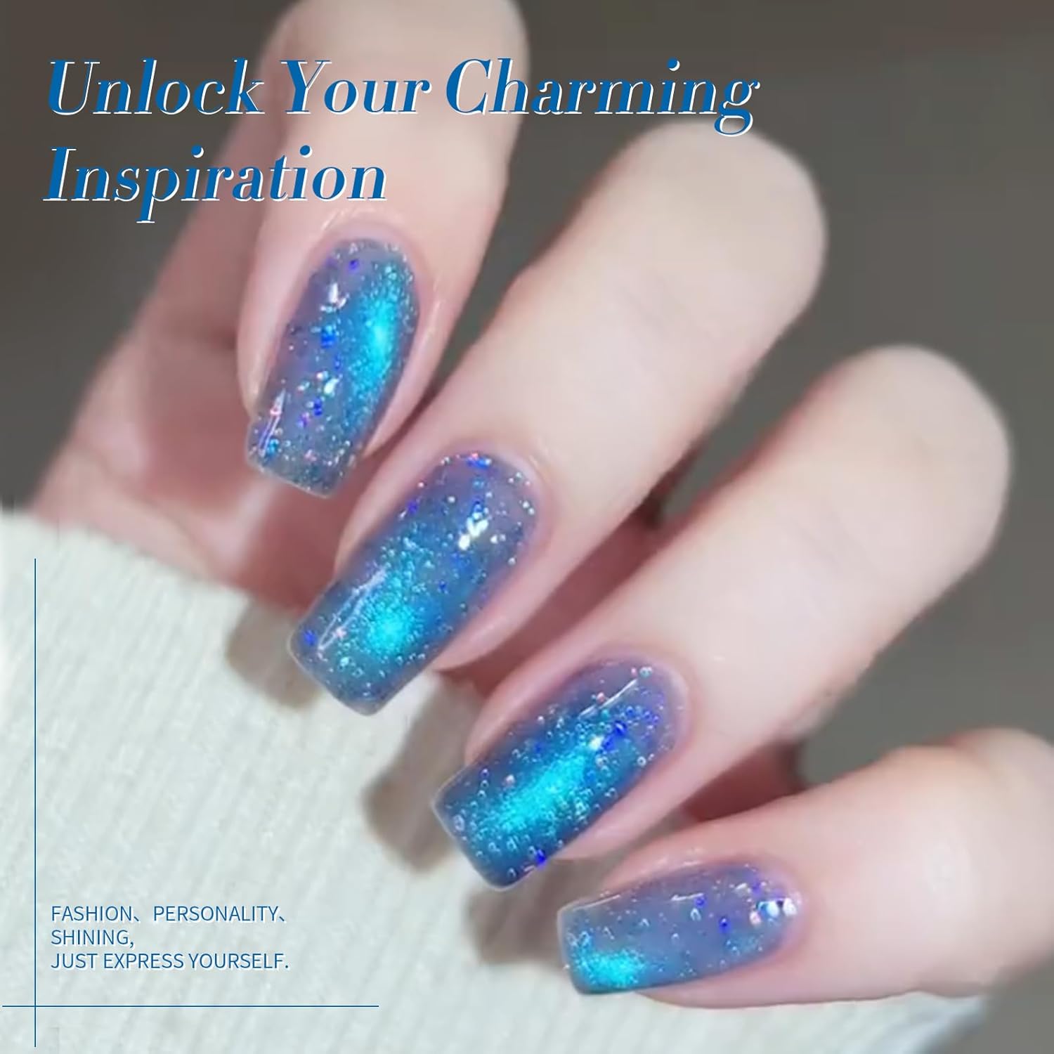 BORN PRETTY Blue Cat Magnetic Eye Gel Nail Polish Shimmer Glitter Holographic Aurora Blue Magnetic Gel Polish Nail Art Manicure DIY at Home 15ML-BrightBean Baby