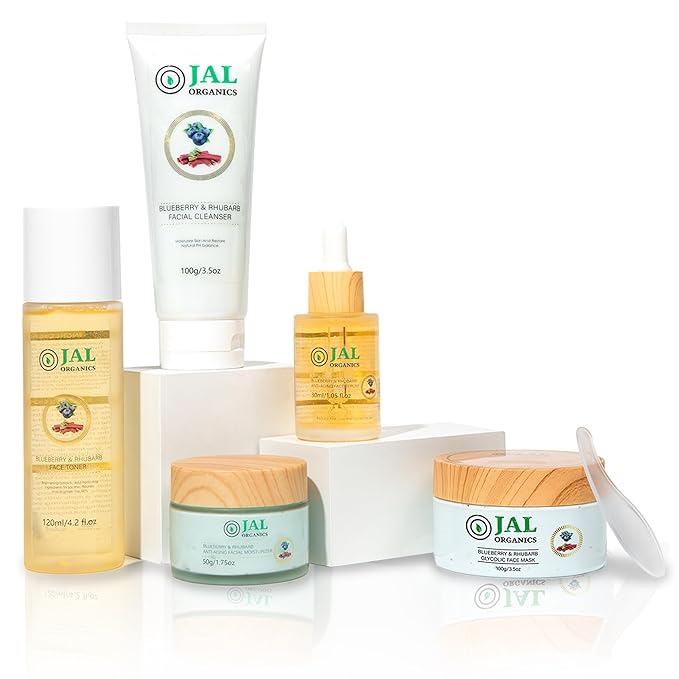 5 in 1 Blueberry & Rhubarb Korean Skin Care Set, Face Moisturizer, Glycolic Clay Face Mask, Serum, Cleanser & Toner for All Skin Types, Anti Aging Skin Care Sets & Kits, Facial Routine Kit for Women-BrightBean Baby