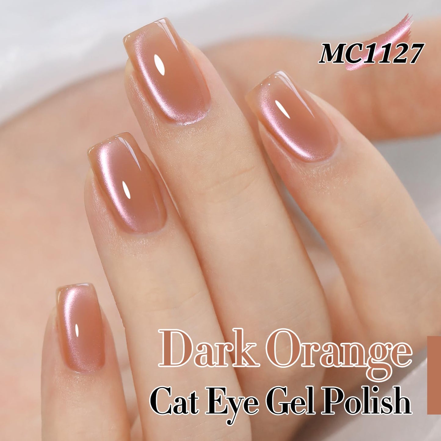 Double Rhythm 15ML Ice Glass Cat Eye Gel Polish with Magnet Holographic Glitter Shimmer Translucent Sheer Color Salon Soak Off Magnetic Nail at Home (Dark Orange-MC1127)-BrightBean Baby