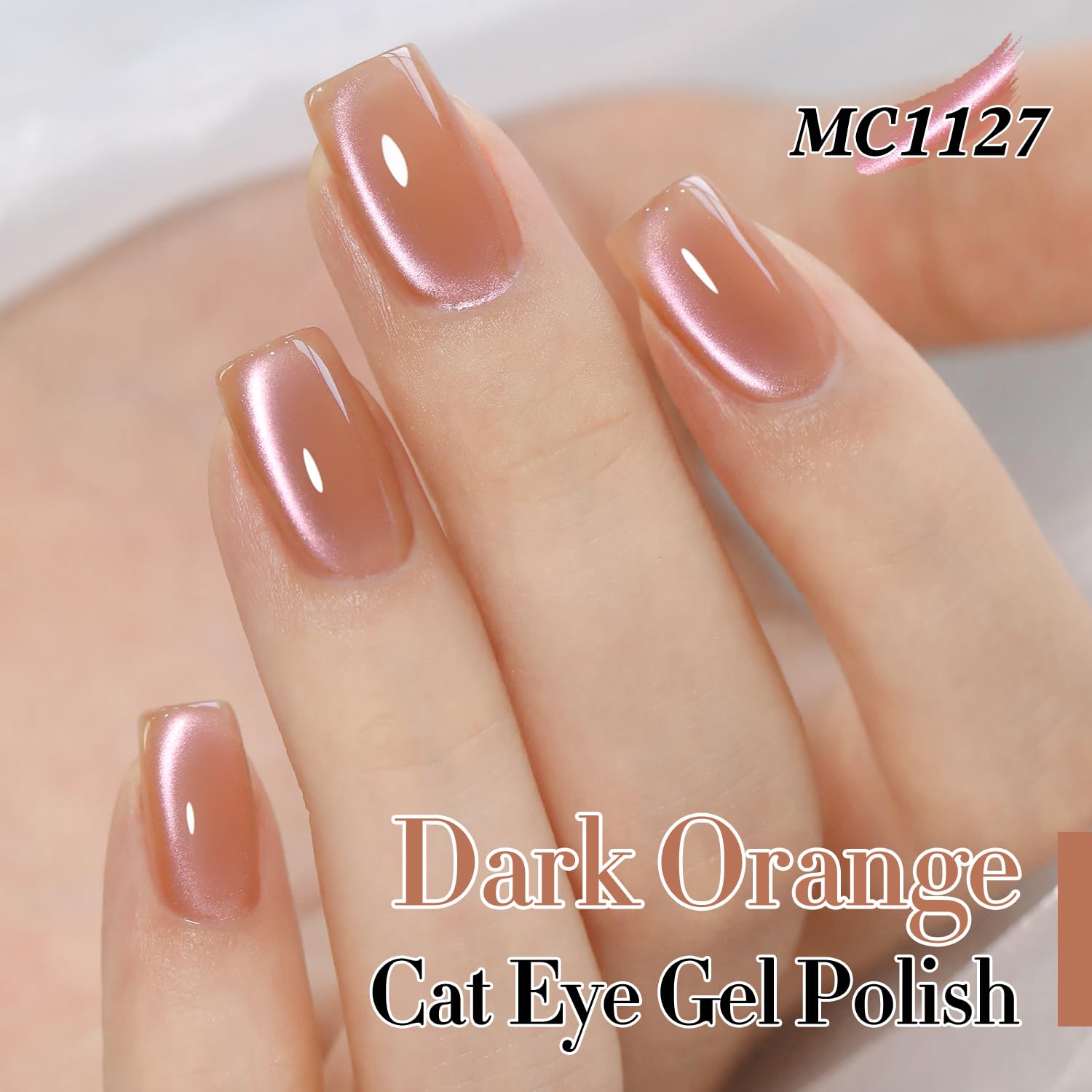 Double Rhythm 15ML Ice Glass Cat Eye Gel Polish with Magnet Holographic Glitter Shimmer Translucent Sheer Color Salon Soak Off Magnetic Nail at Home (Dark Orange-MC1127)-BrightBean Baby