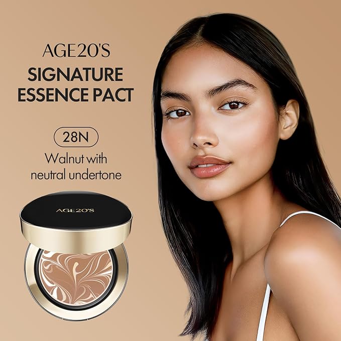 AGE20'S Signature Essence Pact SPF 50+ | Pack of 1 | 28N WALNUT | Cream Foundation, Dewy Finish, Natural Coverage | Korean Cushion Foundation-BrightBean Baby