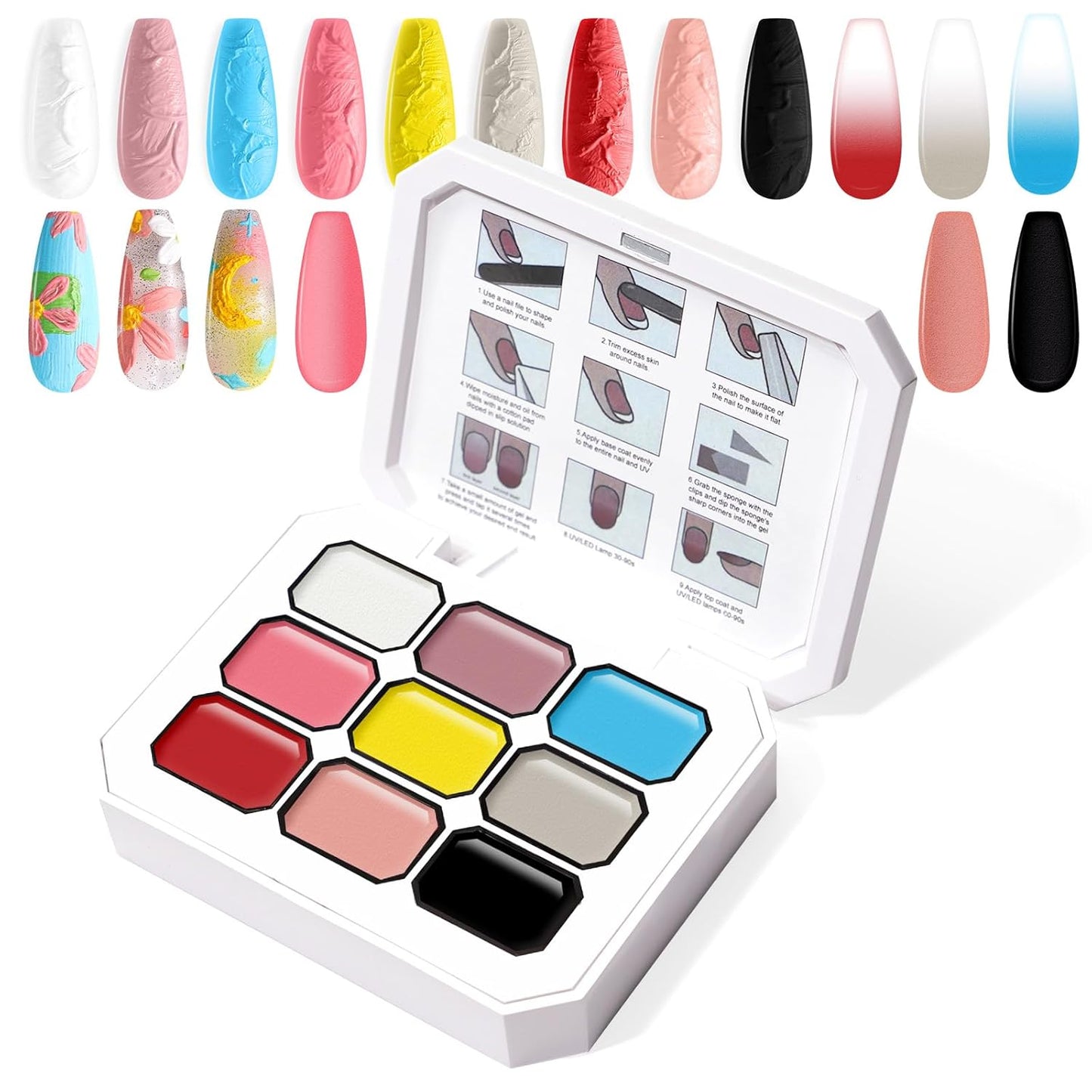 Gradient Painting Gel, 9 Colors Ombre Gel Nail Polish Oil Painting 3D Sculpture Effect for Pigment Pat Nails French Manicure DIY Nail Art Long-lasting Soak of UV/LED Artistic Inspiration-BrightBean Baby