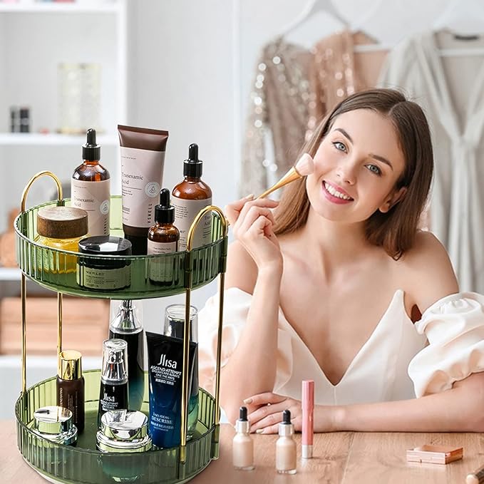 Rotating Makeup Organizer for Vanity, High-Capacity Skincare Clear Make Up Storage Perfume Organizers Cosmetic Dresser Organizer Countertop 360 Spinning (Purple, 3 Tier)-BrightBean Baby