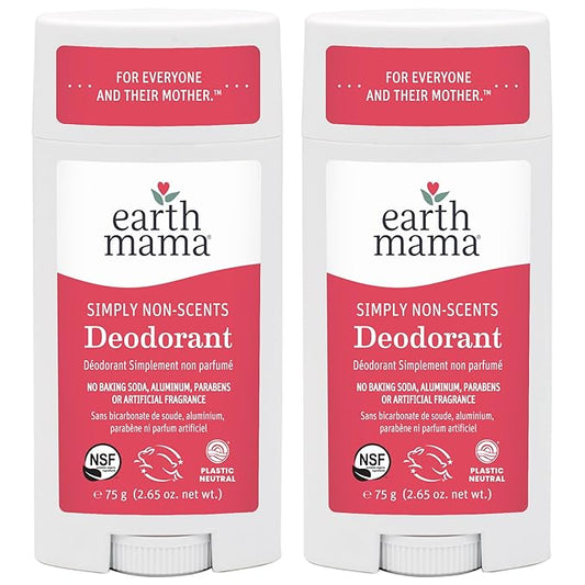 Earth Mama Simply Non-Scents Deodorant | Fragrance-free + Safe for Sensitive Skin, Pregnancy & Breastfeeding, Contains Organic Calendula and Coconut Oil, No Baking Soda or Aluminum, 2.65-Oz (2-Pack)-BrightBean Baby