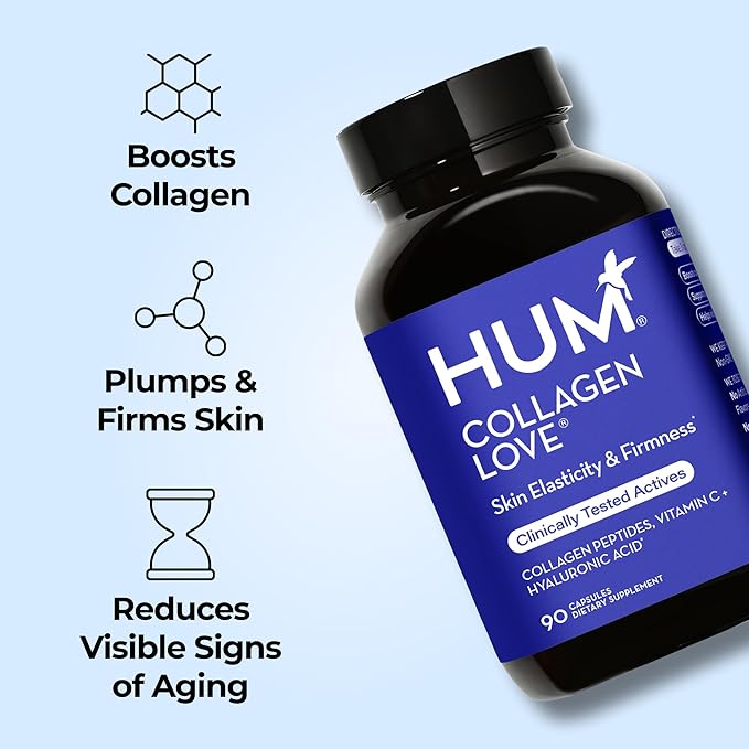 HUM Collagen Love Skin Supplement - Collagen Peptides w/Hyaluronic Acid & Vitamin C, Supports Firm Skin & Helps Minimize Signs of Aging - Supplements for Women and Men (90-Count)-BrightBean Baby