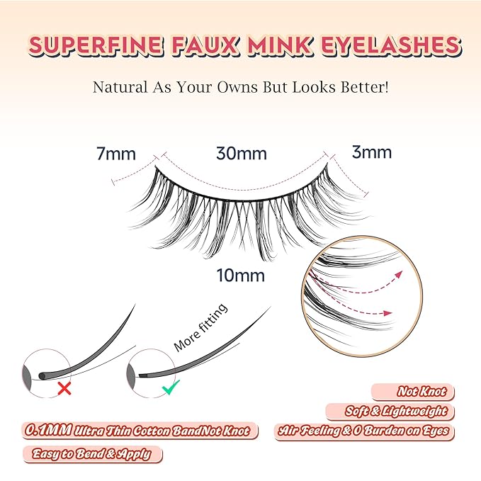 Manga Lashes Natural False Eyelashes 10MM Short Anime Lashes Thin Band Korean Lashes 3D Volume Strip Lashes Wispy Manhua Eyelashes 7 Pair Asian Lashes Siligli-BrightBean Baby