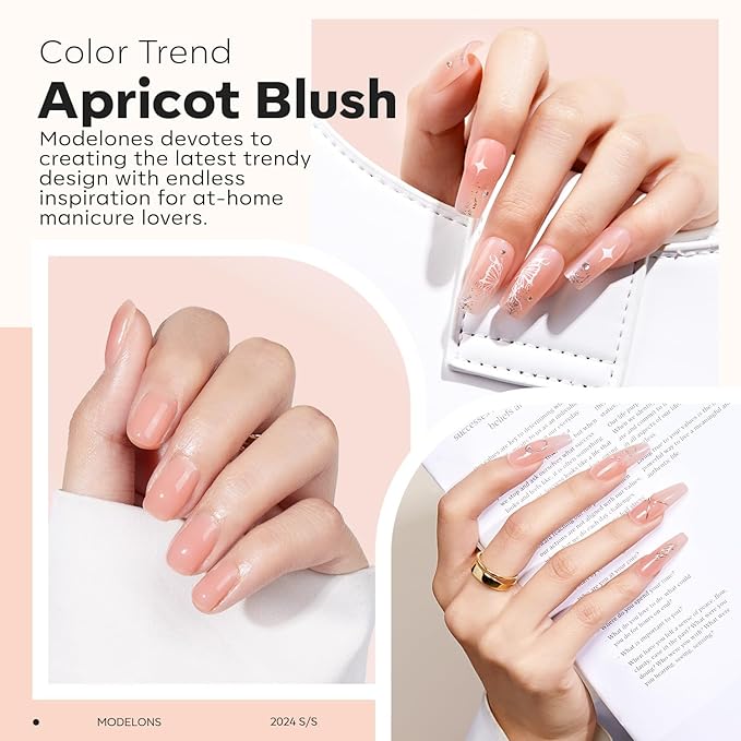 modelones Builder Nail Gel, 8-in-One Sheer Nude Pink Builder, Apricot Blush Pink Rubber Base for Nail Thickening Apex Building LED Lamp Cured Hard Strengthener Extend Color Gel Polish for DIY Salon-BrightBean Baby