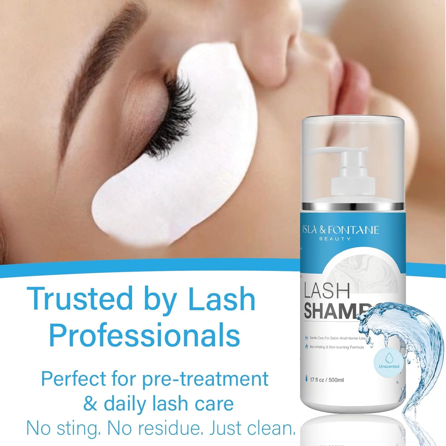 Isla & Fontane Lash Shampoo Bulk – Multi-Scent Series – 17 fl oz / 500ml | Gentle Eyelash Cleanser for Lash Extensions | Non-Irritating | Professional Lash Bath Foam For Salon And Home Use (Unscented)-BrightBean Baby