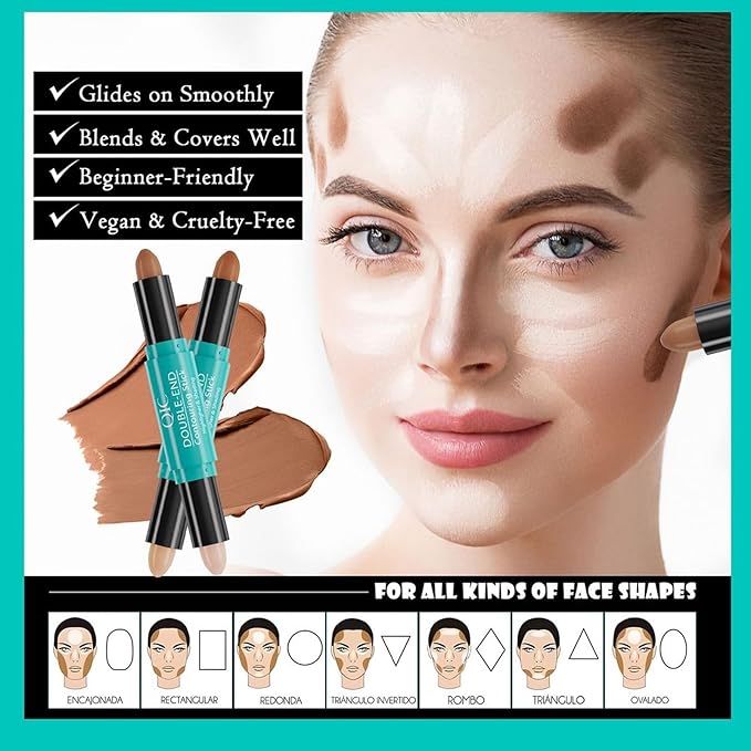 MEICOLY 2-in-1 Highlighter Contour Stick,Cool Toned Contour Stick,Makeup Highlighter Stick,Long Lasting Waterproof Bronzer Contour Pencil,Travel Cream Face Shaping Stick,02-BrightBean Baby