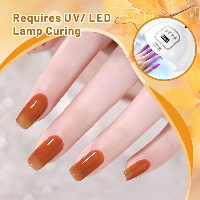 JODSONE 6 Colors Gel Nail Polish Set Fall Collection Jelly Effect Soak Off Need U V LED Gel Polish Set Autumn Mauve Brown RedSalon-Quality DlY Home Manicure-BrightBean Baby
