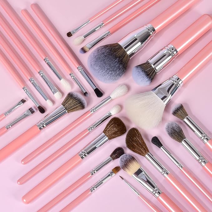 Bueart Design Makeup Brushes Set 26pcs Real Natural Goat Hair Professional labeled Foundation Face Blending Blush Concealers Eyeshadow Brush Set(26Pcs Pearl Pink)-BrightBean Baby