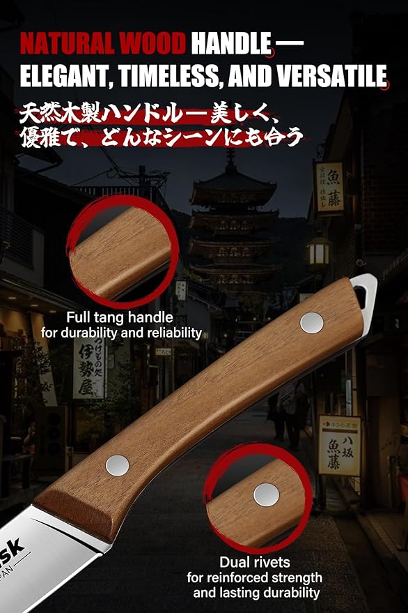 Huusk Steak Knives Set of 6 with Drawer Organizer-4.5 in Japanese Serrated Steak Knife Set with Block, Serrated & Straight Dual-Edge, Stainless Steel Steaks Knives with Holder, Gift Box for Men Wowen