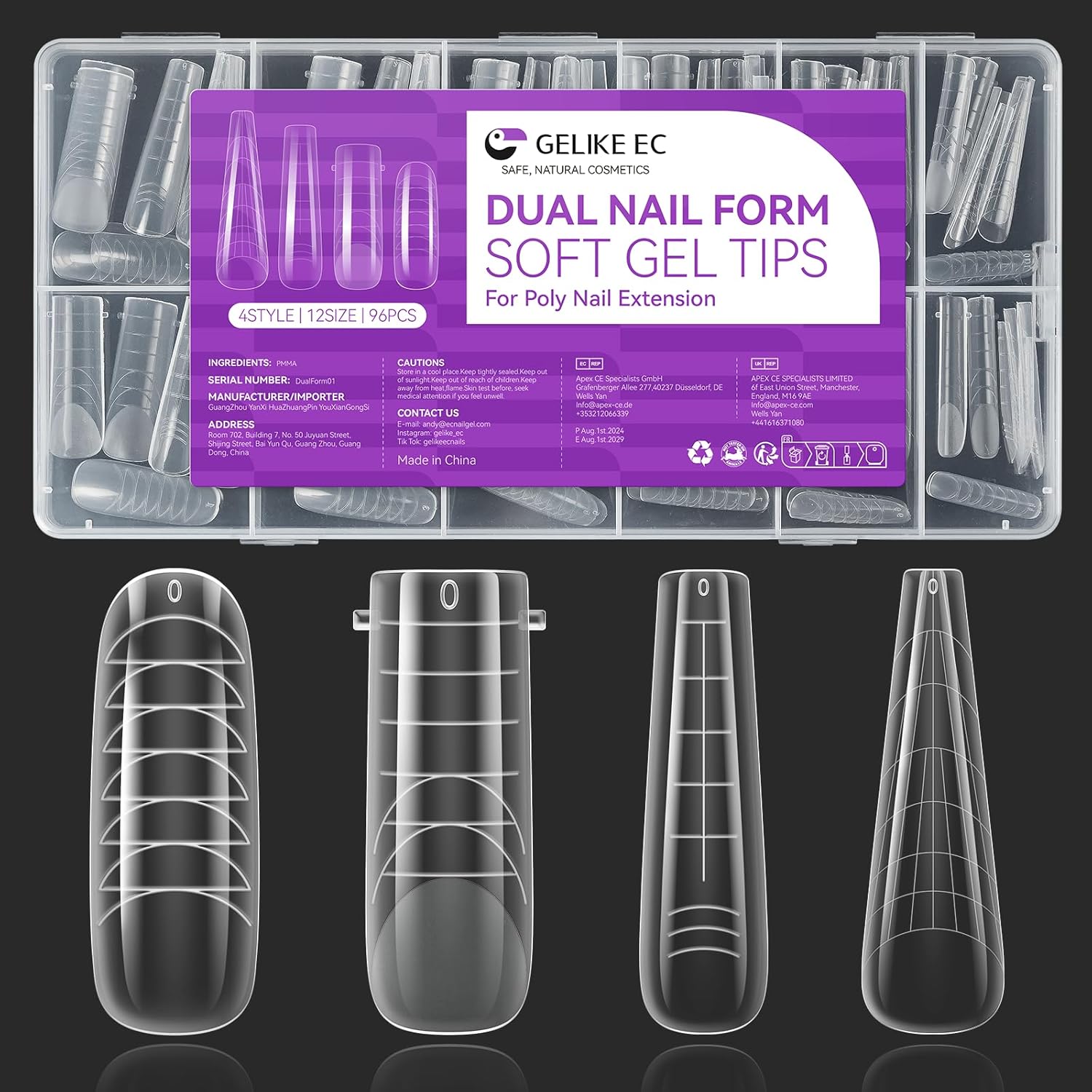 Gelike EC Dual Forms for Extension: 96 Pcs Color Nail Form, 4 Style 12 Size Nail Forms For Builder, Half Matte Gel Forms For Manicure Art Design Salon Diy-BrightBean Baby