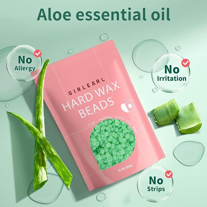 Wax Beads (1lb) for Hair Removal - Aloe Vera Formula, Perfect for Sensitive Skin, Eyebrow, Brazilian Bikini, Legs, Facial and Full Body Waxing at Home-BrightBean Baby