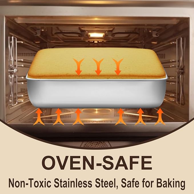 BEWOS 102 PCS 8-Inch Square Cake Pan Set - Includes 100 Baking Parchment Papers, Double Non-Stick Stainless Steel Cake Pans, Baking Pan for Brownie Cakes, Mirror Polished & Dishwasher Safe