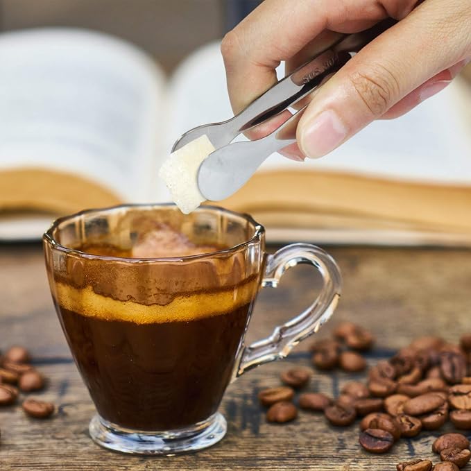 6PCS Ice Tongs Mini Sugar Tongs 4.25Inch Tong for Serving Food Small Serving Tong, Kitchen Tong for Appetizers,Tea Party, Coffee Bar, Desserts by Sunenlyst (Silver and Gold)