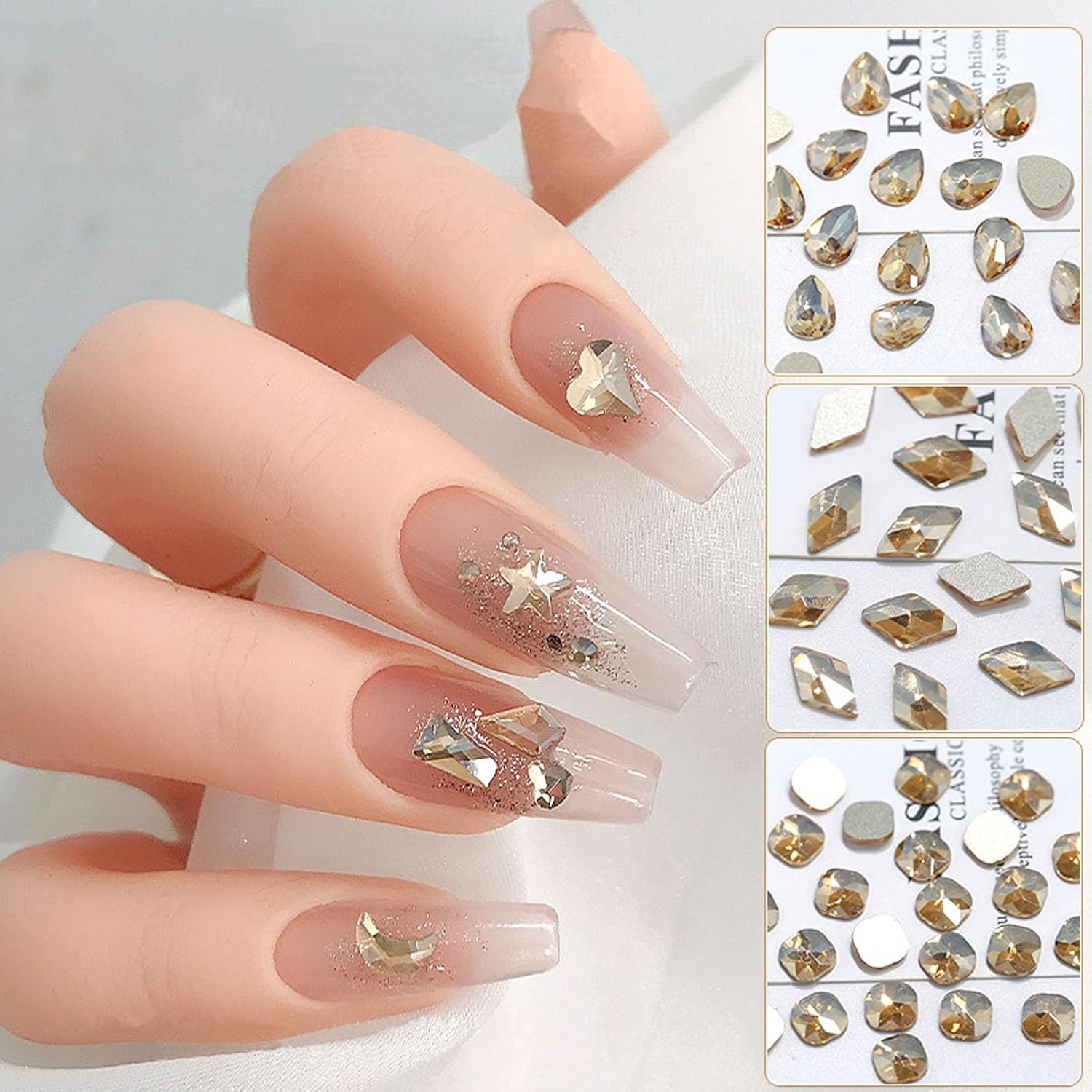 Nail Rhinestones Kit, 18 Types of 900 Special-Shaped Nail Diamonds + 3200 Flat-Bottomed Rhinestones, Champagne Crystals DIY Crafts Gold Gemstones for Nail Art Design-BrightBean Baby