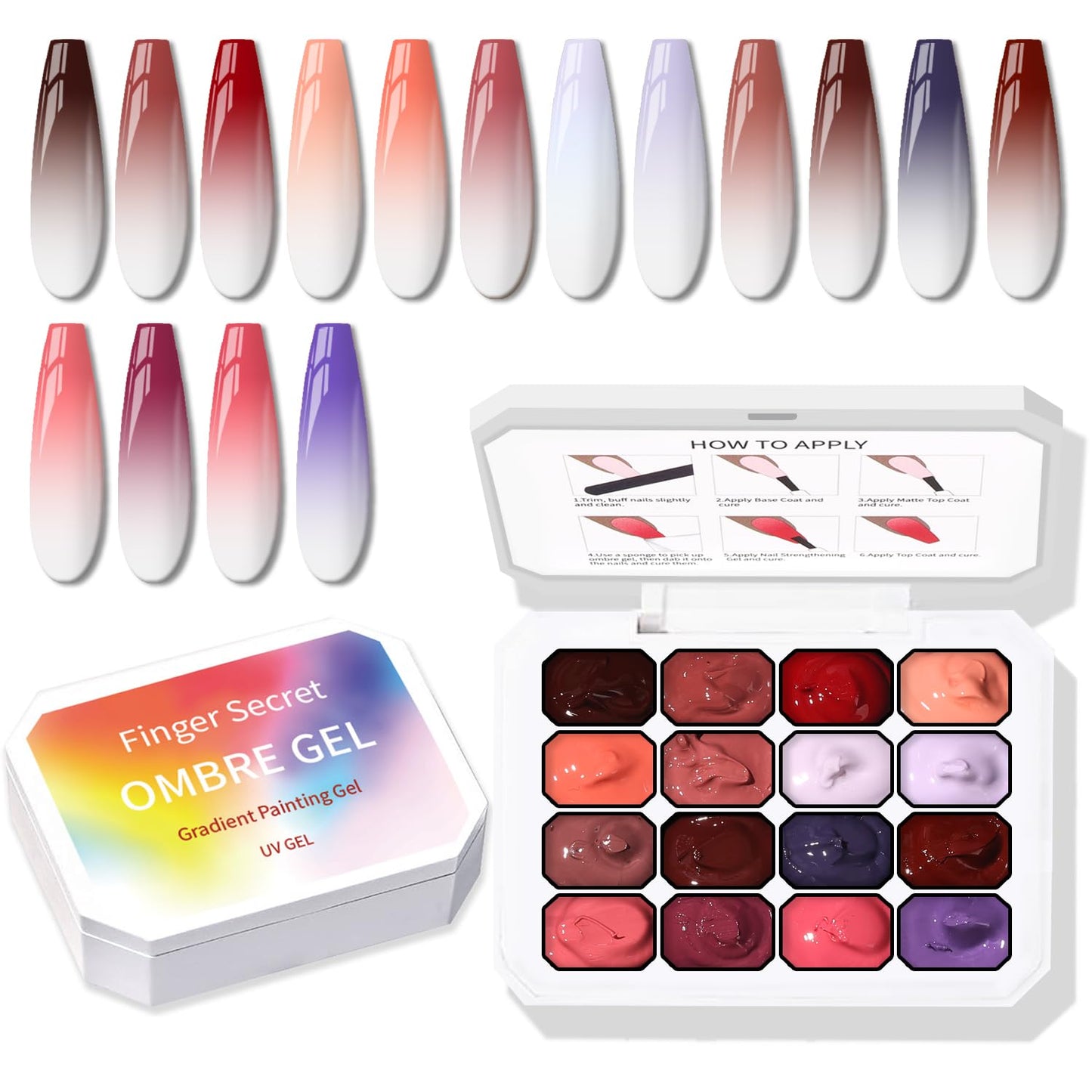 Sponge Pat Paint Nail Gel, Ombre Nails Gradient Gel Nail Blush Blooming Aura Nails Drawing Stripper Floral Painting DIY Nail Art, No Wipe, UV/LED Curing (16 Colors F)-BrightBean Baby