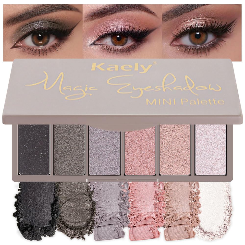 Kaely 6 Color Mini Nude Eyeshadow Palette Makeup, Highly Pigmented Eye Shadow Palette Waterproof, Natural Glitter Shimmer Eye Shadow Palette, paleta de sombras de ojos, Vegan & Cruelty-free, 03-BrightBean Baby