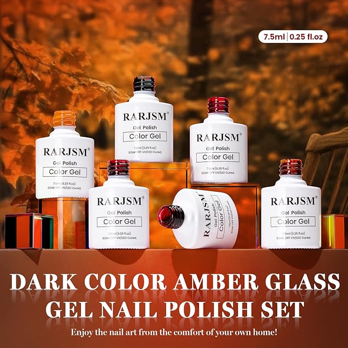 RARJSM Jelly Stained Glass Gel Nail Polish Set 6pcs Clear Amber Yellow Cherry Red Orange Olive Green Crystal Transparent Series Sheer Gel Varnish Curing Requires Soak off Home Salon French Manicure-BrightBean Baby