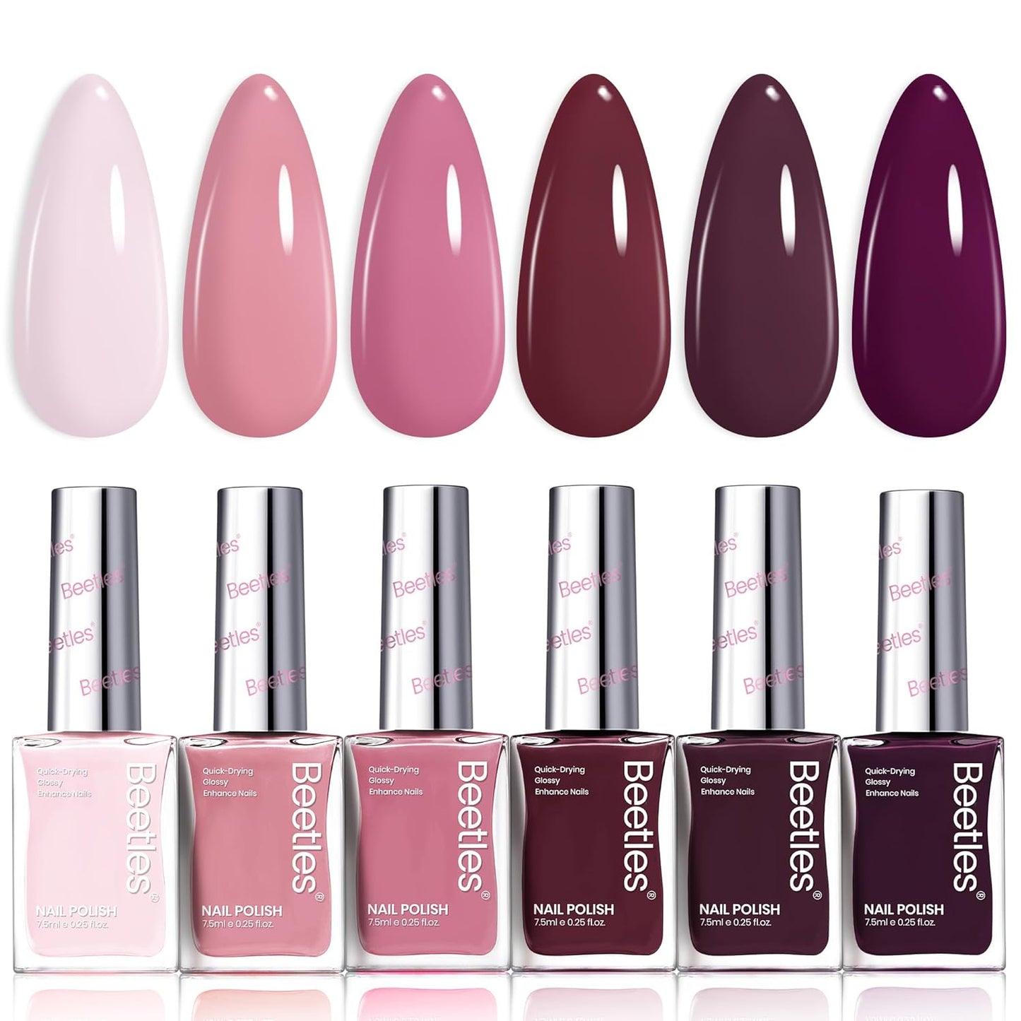 Beetles Nail Polish Set - Twilight Rose 6 Colors Quick Dry Baby Pink Burgundy Red Purple Plum High-Gloss Long-Lasting Nail Polish for DIY At-Home Manicure Fall Gift for Women-BrightBean Baby