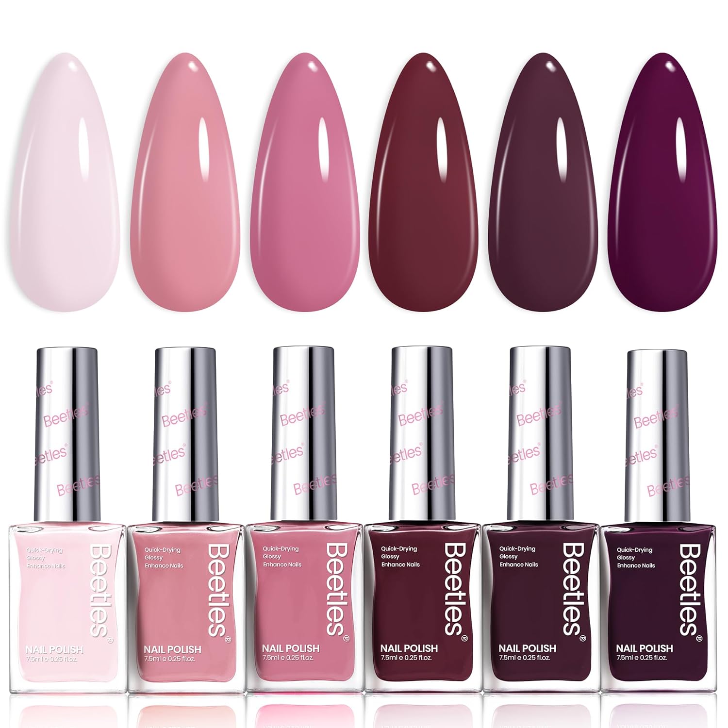 Beetles Nail Polish Set - Twilight Rose 6 Colors Quick Dry Baby Pink Burgundy Red Purple Plum High-Gloss Long-Lasting Nail Polish for DIY At-Home Manicure Fall Gift for Women-BrightBean Baby