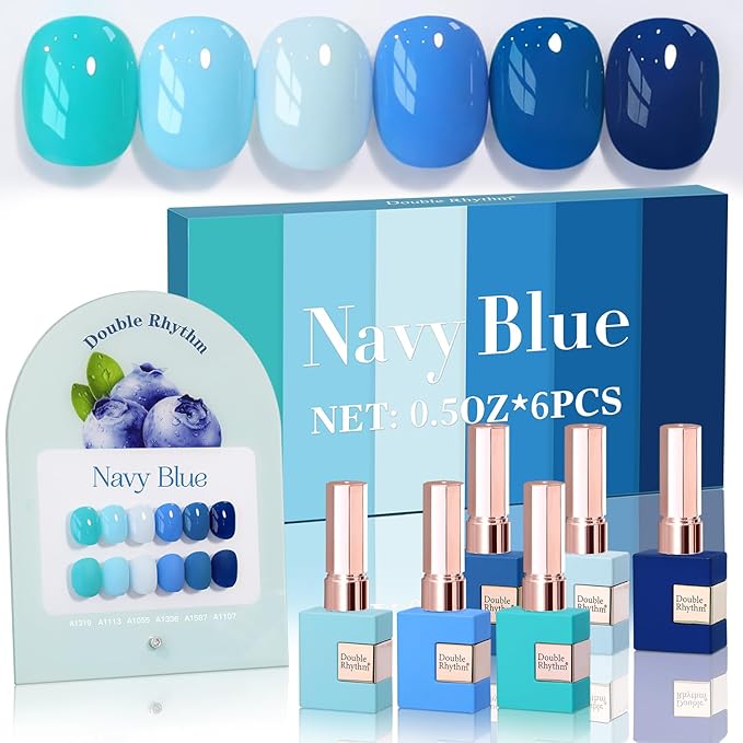 Double Rhythm 6 Pcs 15 ML Gel Polish Set Same Color Same Bottle Soak Off Gel Polish Kit Nail Art Manicure Salon DIY at Home for Women (Light Blue Dark Navy Teal-T6-14)-BrightBean Baby