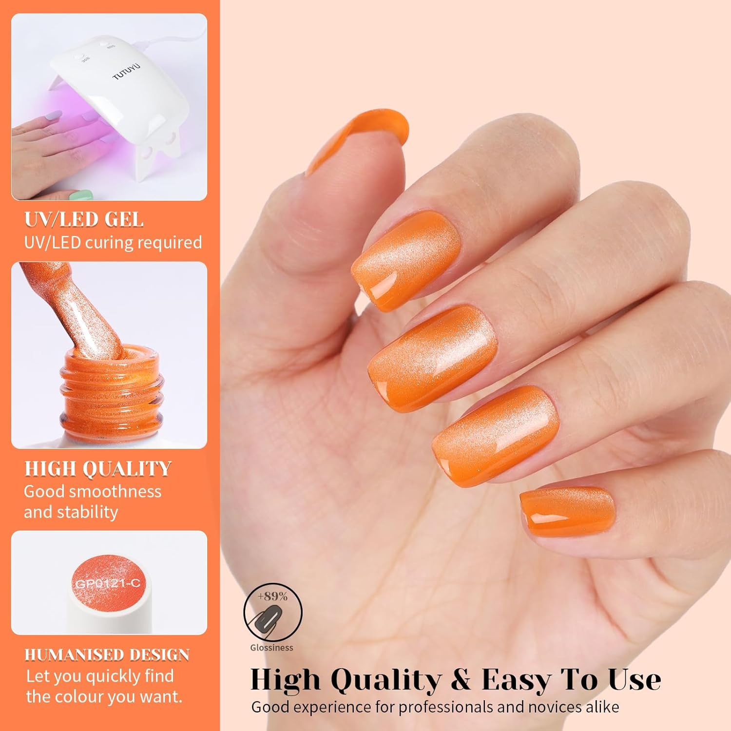 Orange Cat Eye Gel Nail Polish - Perfect for DIY at Home & Ideal Gift for Nail Art Lovers!-BrightBean Baby